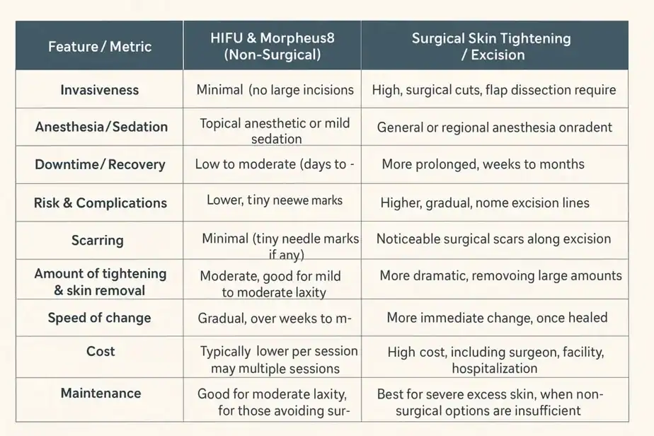 Table showing benefits of Lipo Freeze 2 U Oldham treatments for skin tightening following weight loss injections.